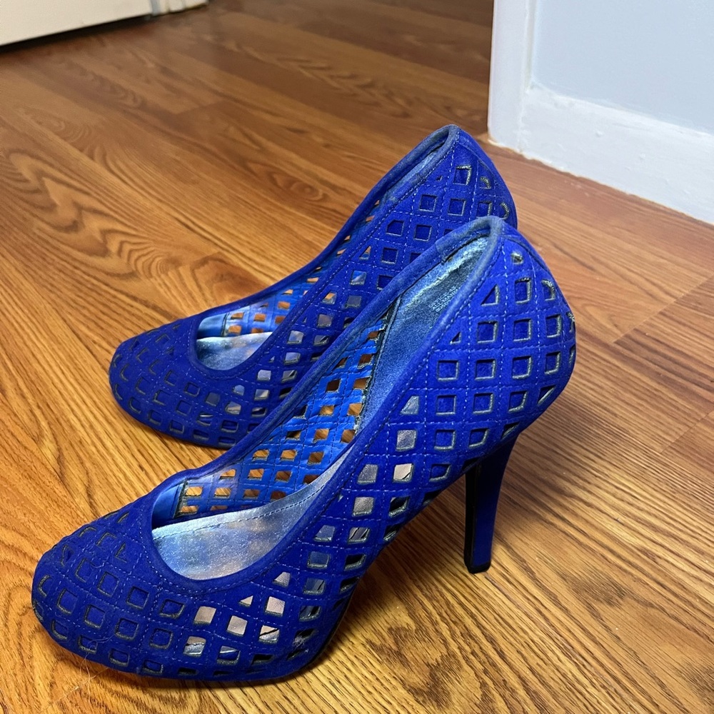 Royal Blue Bamboo Suede Heels Sz 10